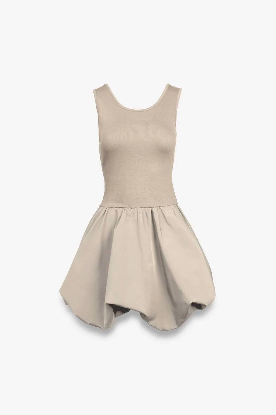 NEW NAKED ZEBRA women's sleeveless bubble skirt mini dress in tan